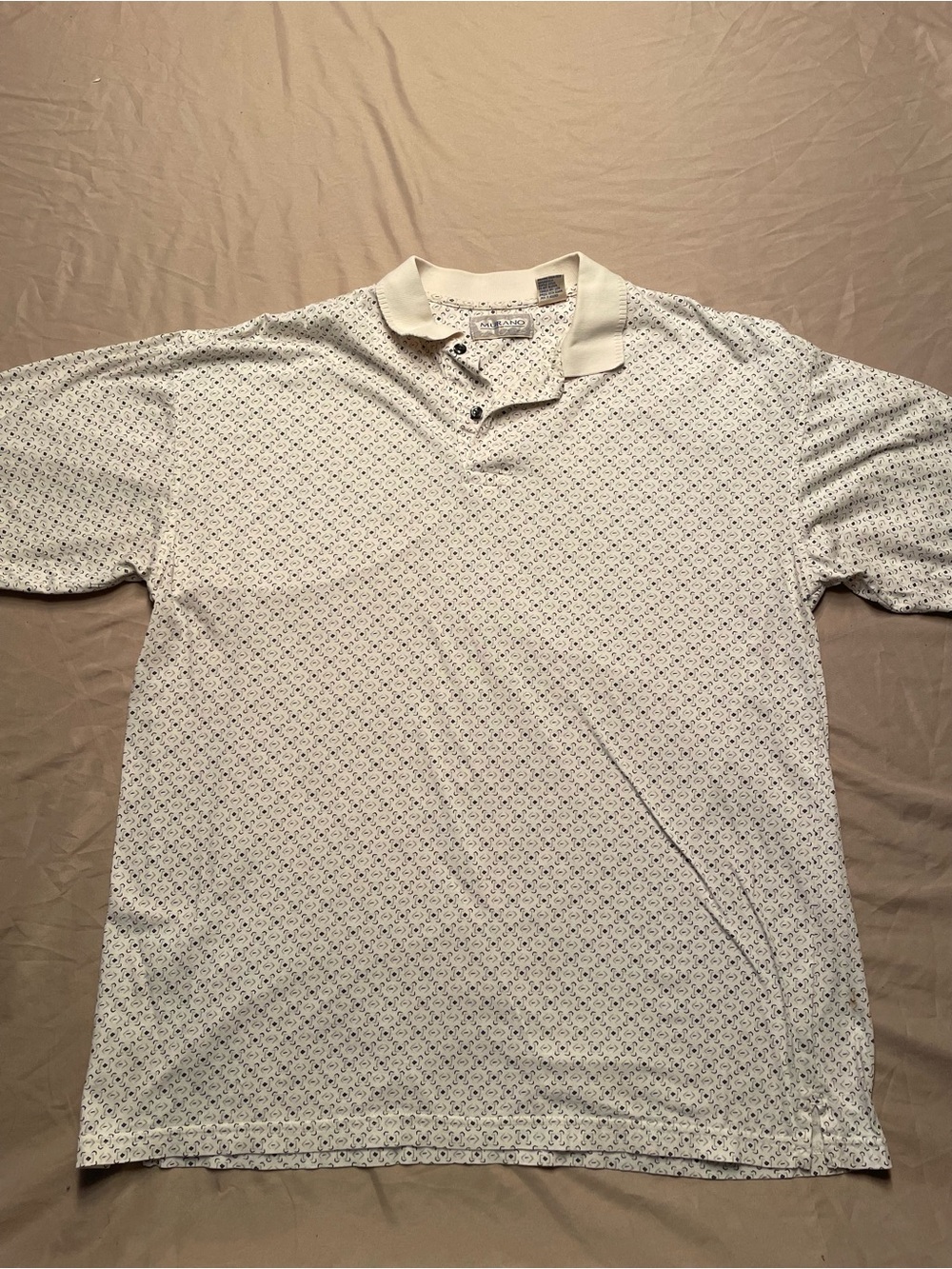 Murano White Polo with Micro Geometric Print Men’s Large - Short Sleeve